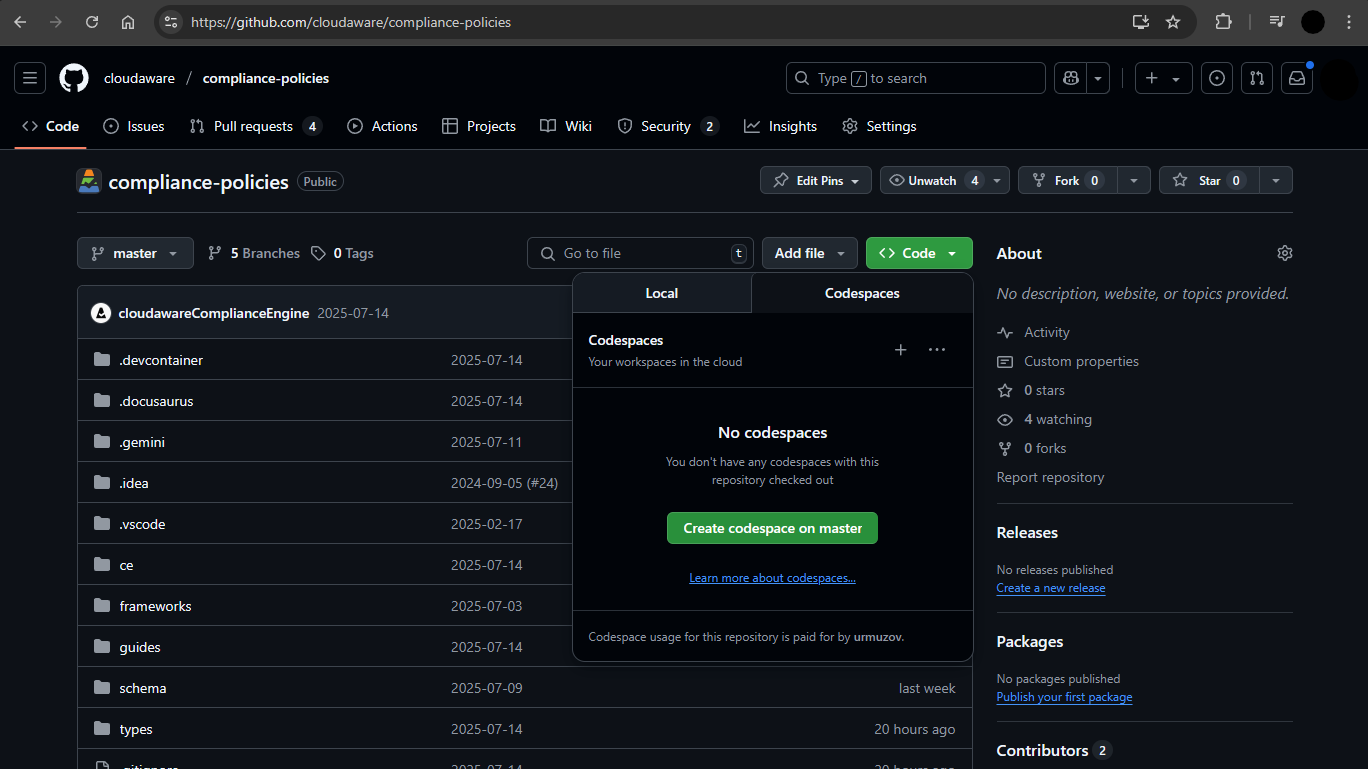 Create codespace